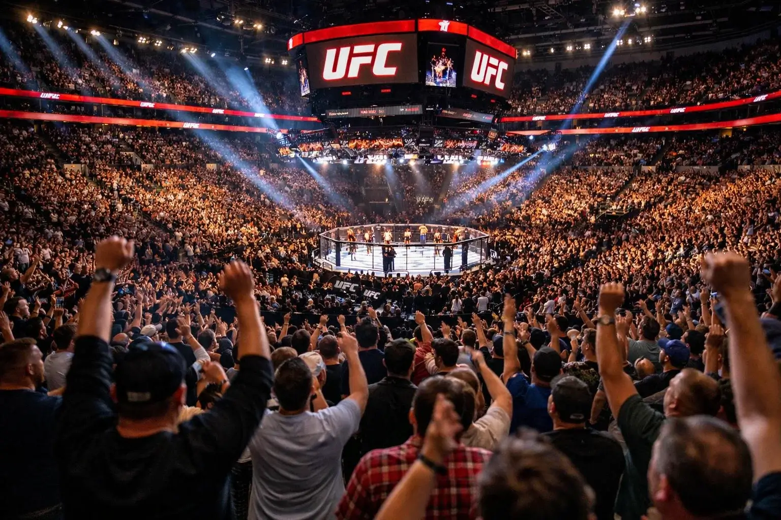 Foule enthousiaste à un événement UFC en direct dans une arène comble